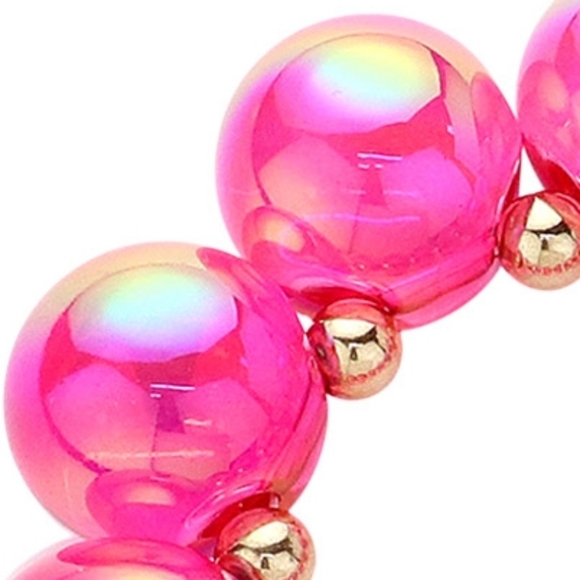 Fuchsia Iridescent Ball Bracelet Chunky Bubble Beaded Fun Statement Jewelry - Picture 2 of 3